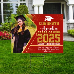 Plaque de jardin personnalisée pour l&#39;obtention du diplôme 2025 avec photo - Plaque de remise des diplômes 2025, promotion 2025 personnalisée avec piquet en H en métal