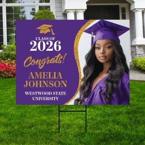 Personalized Graduation Yard Sign 2026 with Photo, Graduate Picture Sign, Class of 2026, Custom Graduation 2026 Yard Sign with Metal H-Stake
