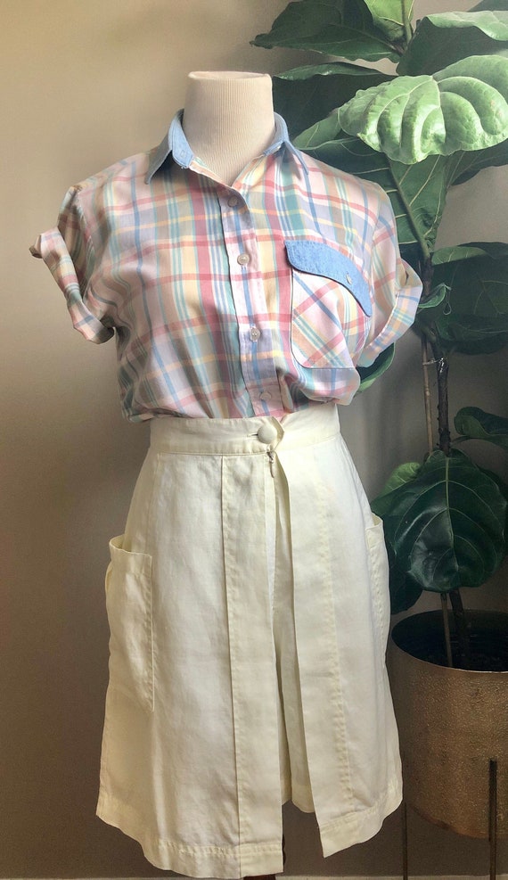 high waisted linen skort
