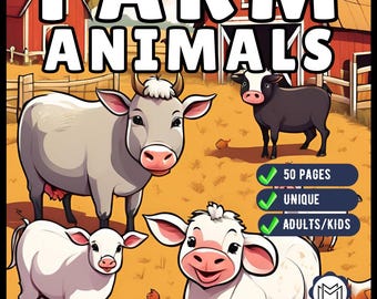 50 Pages Cute Farm Animals Coloring Book Gift for Adults Kids Men Women Boys Girls Children Bold Easy Farm Coloring Activity Book for Kids