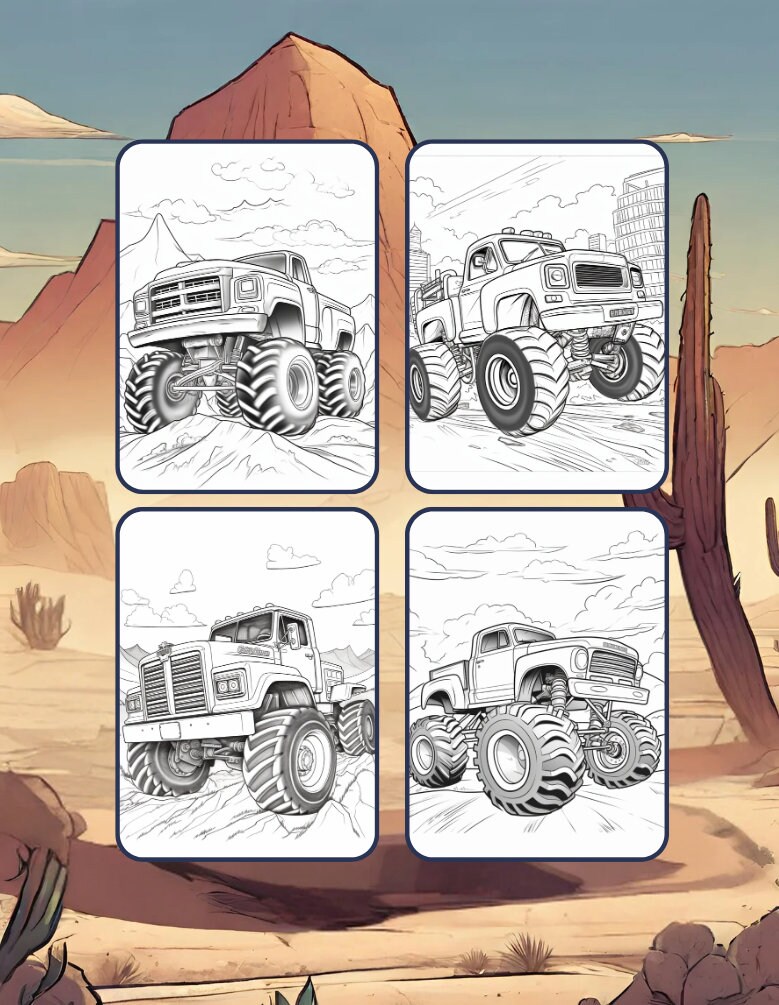 Monster Truck Coloring Book for Kids Children and Adults 50 Pages ...