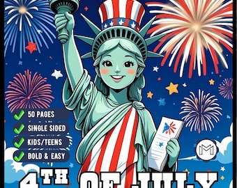4th of July Independence Day Coloring Book Gift for Kids Boys Girls Young Teens 50 Pages Single Sided 4th of July Coloring Activity Sheets