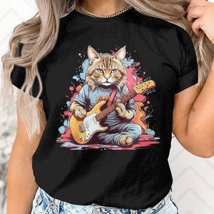 Cute Guitarist Cat Kitten Kitty Guitar Player Musician Gift T-Shirt Kitten Cat Guitar Player Birthday Holiday Presents Tshirt