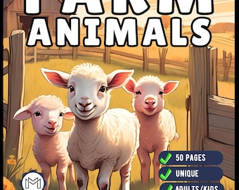 50 Pages Cute Farm Animals Coloring Book Gift for Adults Kids Men Women Boys Girls Children Bold Easy Farm Coloring Activity Book for Kids