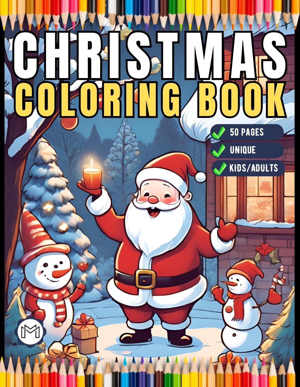 50 Pages Merry Christmas Coloring Book Gift for Adults Men Women Kids ...