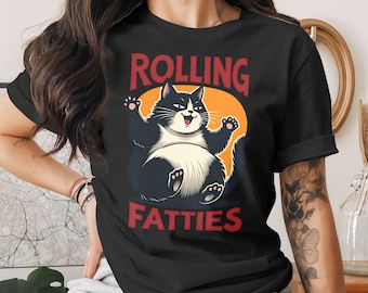 Rolling Fatties Cute Funny Fat Cat Design T-Shirt for Men Women Kids Sarcastic Cat Kitten Kitty Pet Owner T Shirt Birthday Gift