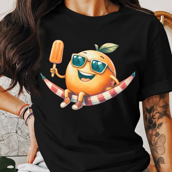 Funny Summer Orange Fruit Ice Cream Foodie Travel Beach Gift T-Shirt Fruit Lover Vacation Birthday Present Men Women Tshirt