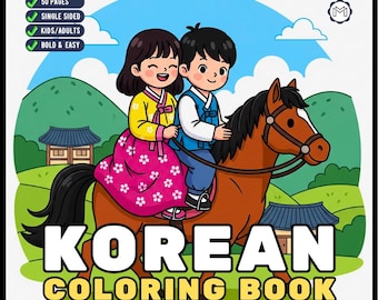 Cozy Korean Coloring Book for Adults Men Women Kids Young Boys Girls Teens South Korea Culture Coloring Activity Book Korean Stress Relief