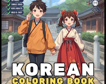 Cozy Korean Coloring Book for Adults Men Women Kids Young Boys Girls Teens 50 Pages Single Sided South Korean Culture Coloring Activity Book