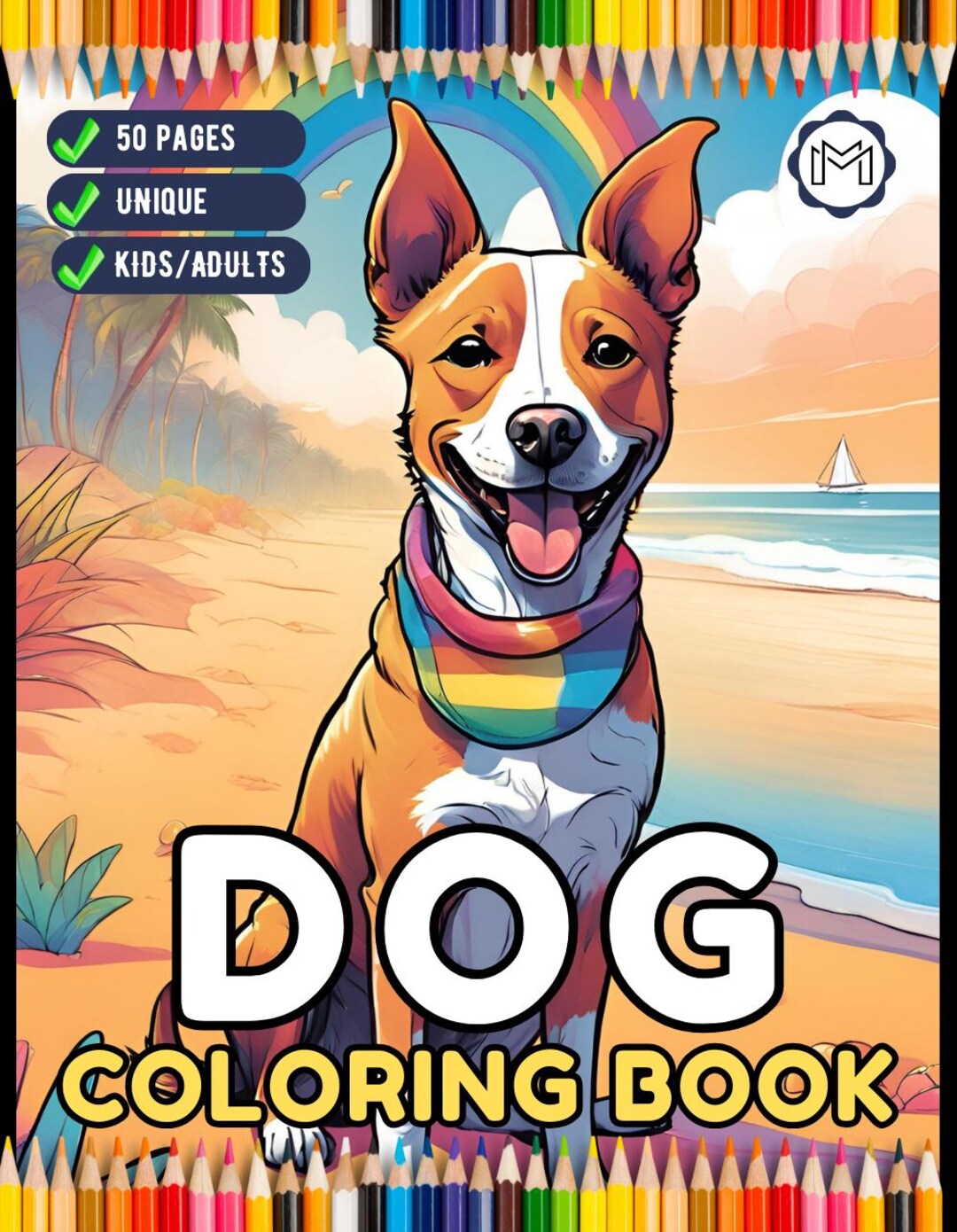 50 Pages Cute Dog Puppy Lover Coloring Book Gift for Adults Kids Boys ...