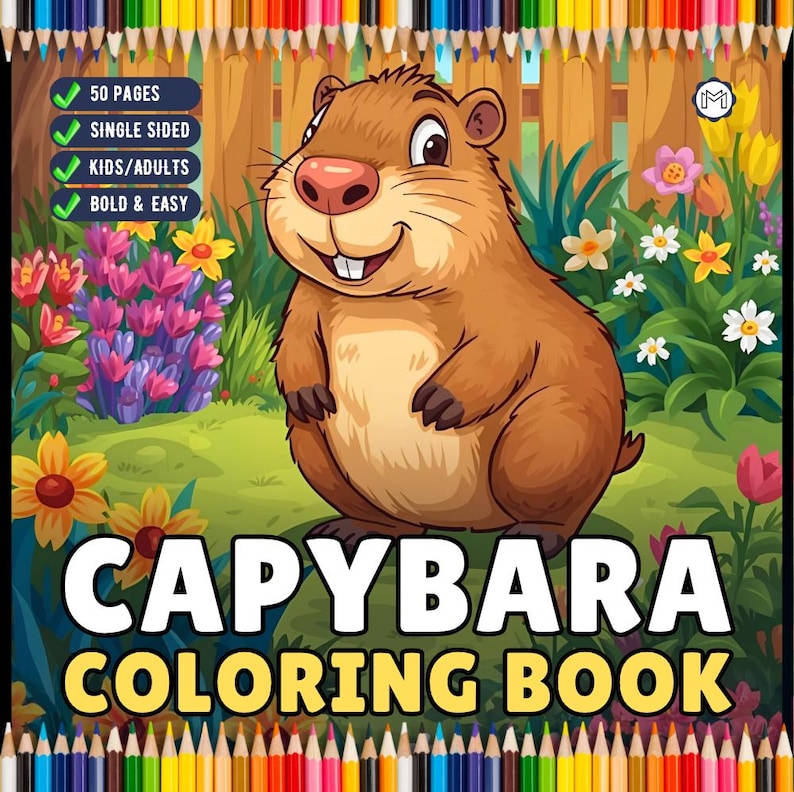 Funny Cute Capybara Animal Coloring Book Gift for Adults Kids Boys ...