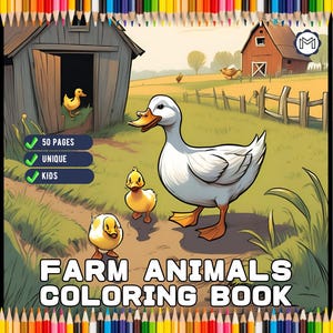 50 Pages Cute Farm Animals Coloring Book Gift for Kids Boys Girls Teens Children Youth Bold and Easy Farm Lover Coloring Activity Book
