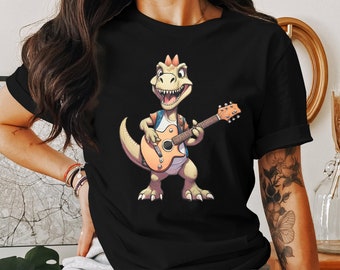 Funny Guitar Player Guitarist Dino Dinasour Musician Gift T-Shirt Cute Dino Guitarist Music Birthday Holiday Present Tshirt