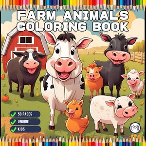 50 Pages Cute Farm Animals Coloring Book Gift for Kids Boys Girls Teens Children Youth Country Farm Animals Cow Sheep Coloring Sheets