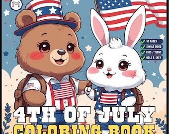4th of July Independence Day Coloring Book Gift for Kids Boys Girls Young Teens 50 Pages Single Sided 4th of July Coloring Activity Sheets