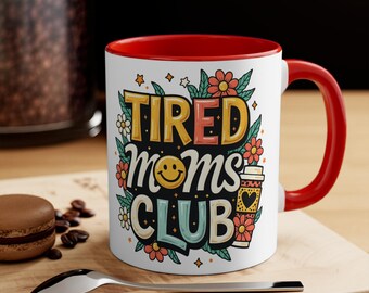 Tired Moms Club Mugs and Glassware, Groovy Mama Smiley Face Coffee Cup, Floral Mother's Day Gift, Retro Mom Life Tumbler, Funny New Mom