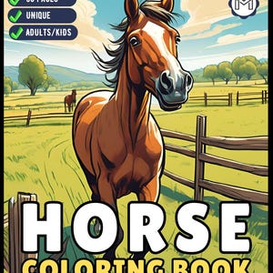 50 Pages Horse Coloring Book Gift for Adults Kids Men Women Kids Boys Girls Teens Cute Horse Animal Coloring Activity Sheets for Farmers