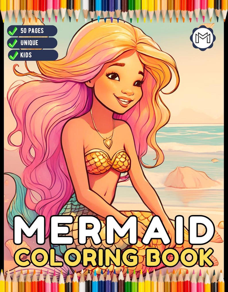 50 Pages Cute Easy Mermaid Coloring Book Gift for Kids Boys Girls Teens ...