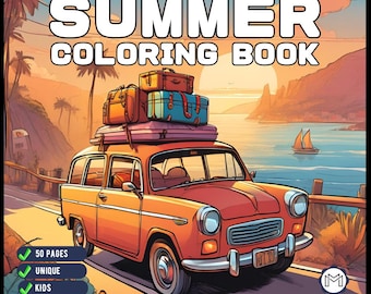 50 Pages Kawaii Summer Coloring Book Gift for Kids Boys Girls Teens Youth Bold and Easy Summer Coloring Sheets Fun Summer Lover Activity