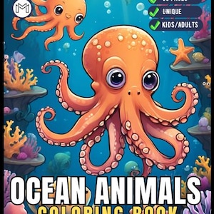 Ocean Animals Cute Deep Sea Creatures Fish Coloring Book Gift for Adults Kids Boys Girls Teens 50 Pages Sea Life Easy Fish Coloring Pages