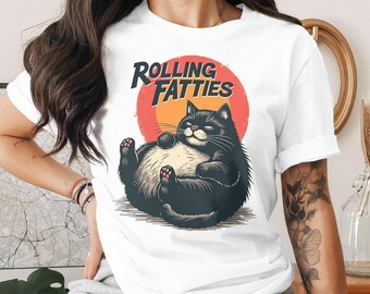 Rolling Fatties Cute Funny Fat Cat Design T-Shirt for Men Women Kids Sarcastic Cat Kitten Kitty Pet Owner T Shirt Birthday Gift