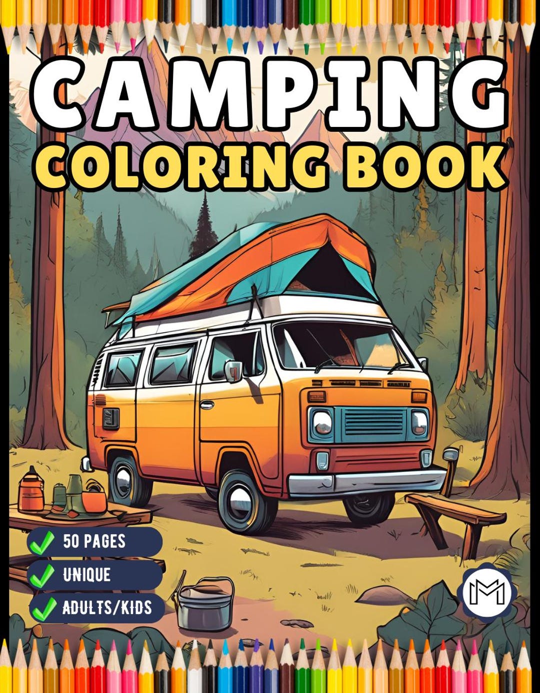 50 Pages Camping Coloring Book Gift for Adults Kids Ages Men Women Boys ...