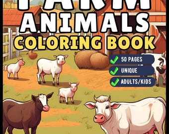 50 Pages Cute Farm Animals Coloring Book Gift for Adults Kids Men Women Boys Girls Children Bold Easy Farm Coloring Activity Book for Kids
