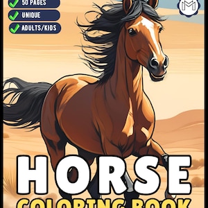 50 Pages Horse Coloring Book Gift for Adults Kids Men Women Kids Boys Girls Teens Cute Horse Animal Coloring Activity Sheets for Farmers