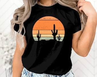 Retro Desert Cactus Plant Lover Gift T-Shirt Tee Women Men Garden Plantation Cute Country Western Desert Plant Tshirt for Boys Girls Shirt