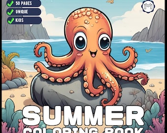 50 Pages Kawaii Summer Coloring Book Gift for Kids Boys Girls Teens Youth Bold and Easy Summer Coloring Sheets Cute Summer Lover Coloring