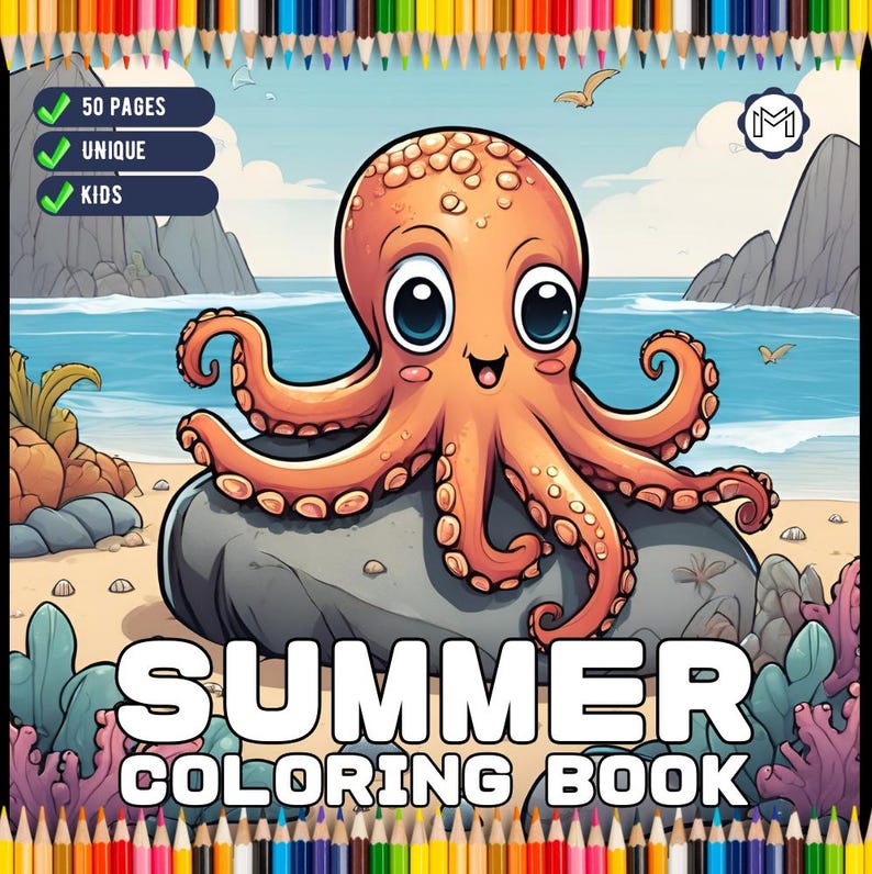 50 Pages Kawaii Summer Coloring Book Gift for Kids Boys Girls Teens ...