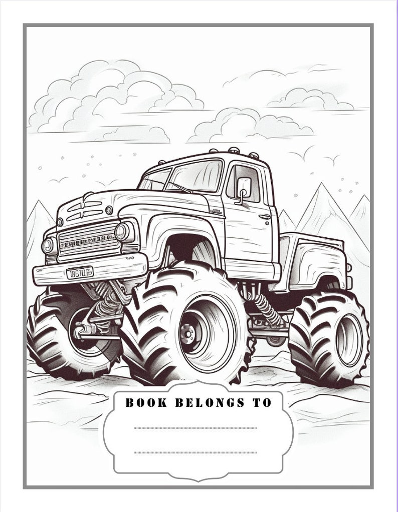 Monster Truck Coloring Book for Kids Children and Adults 50 Pages ...