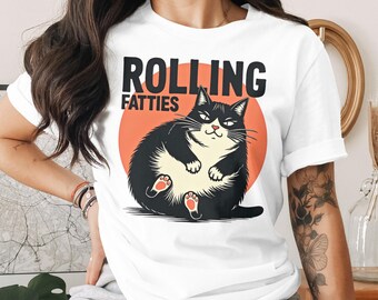 Rolling Fatties Cute Funny Fat Cat Design T-Shirt for Men Women Kids Sarcastic Cat Kitten Kitty Pet Owner T Shirt Birthday Gift