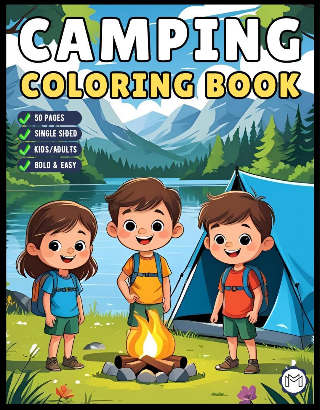 Bold and Easy Cozy Camping Coloring Book Gift for Adults Men Women Kids ...