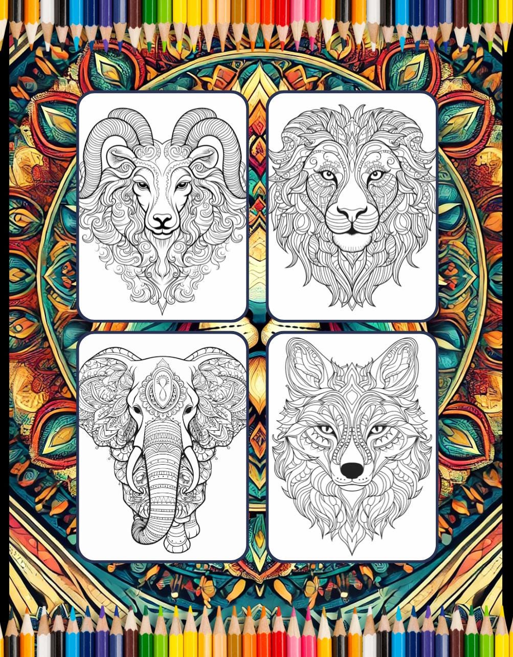 50 Pages Bold and Easy Animal Mandala Coloring Book Gift for Adults ...