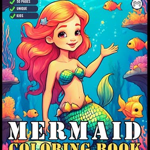 50 Pages Cute Easy Mermaid Coloring Book Gift for Kids Boys Girls Teens Princess Mermaid Coloring Sheets Mermaid Coloring Children Students