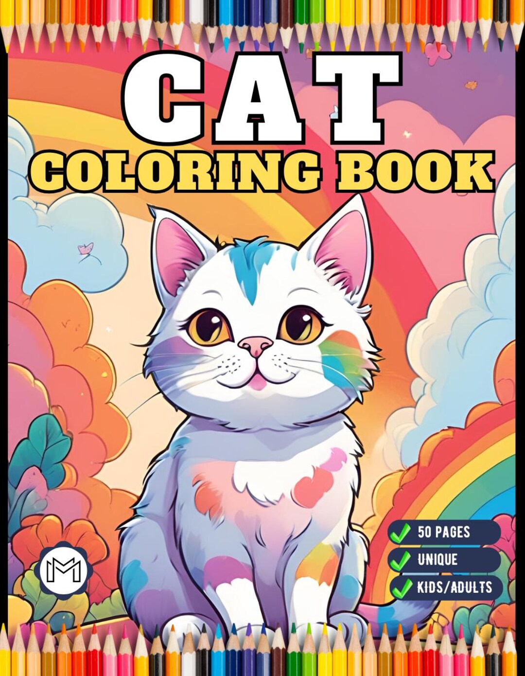50 Pages Cute Cozy Cat Kitten Kitty Coloring Book Gift for Cat Lover ...