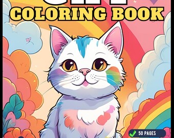 50 Pages Cute Cozy Cat Kitten Kitty Coloring Book Gift for Cat Lover Pet Owner Men Women Adults Kids Boys Girls Teens Funny Animal Coloring