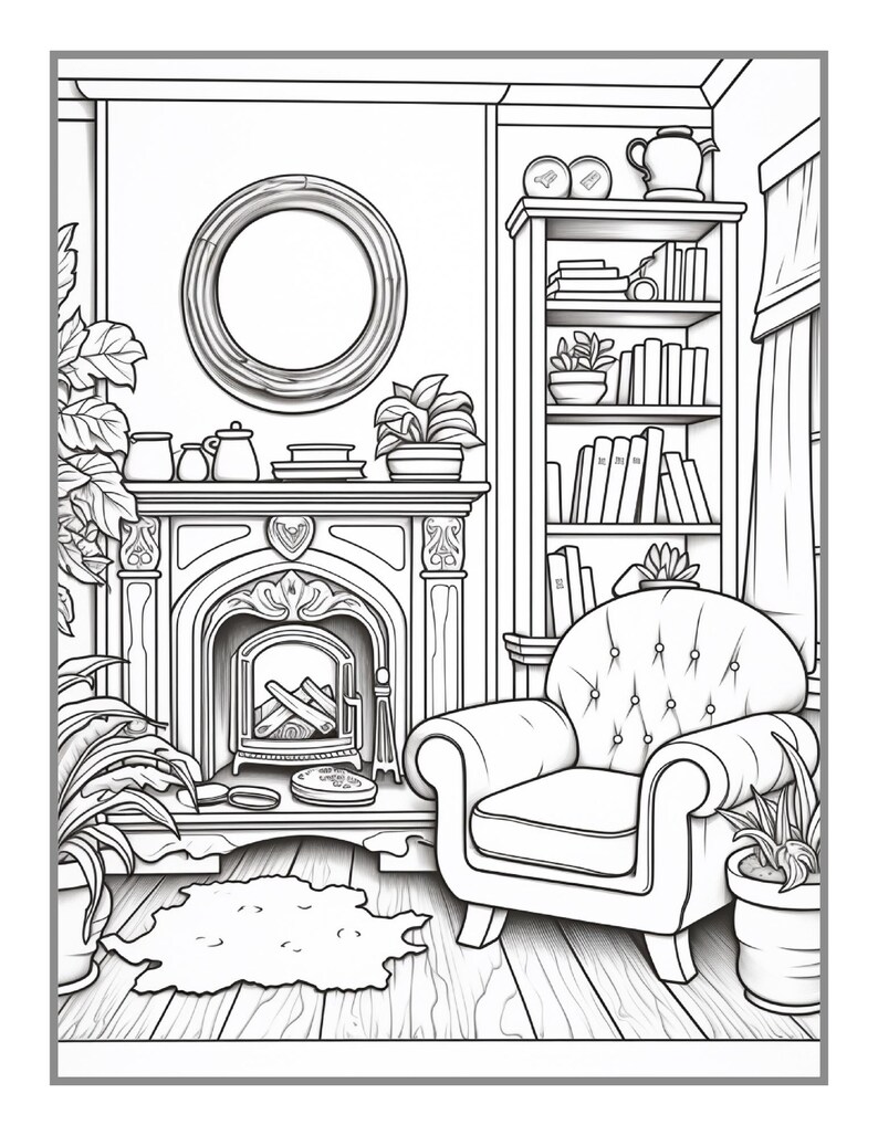 50 Pages Interior Design Cute Cozy Room Coloring Book Birthday Gift for ...