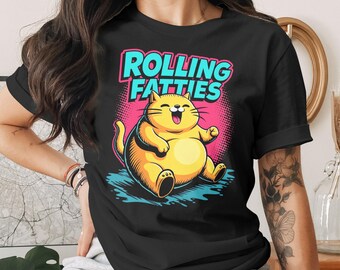 Rolling Fatties Cute Funny Fat Cat Design T-Shirt for Men Women Kids Sarcastic Cat Kitten Kitty Pet Owner T Shirt Birthday Gift