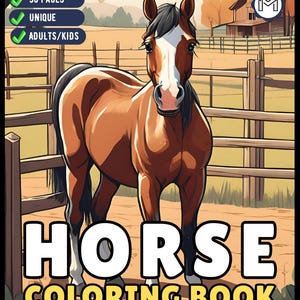 50 Pages Horse Coloring Book Gift for Adults Kids Men Women Kids Boys Girls Teens Cute Horse Animal Coloring Activity Sheets for Farmers