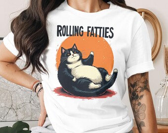 Rolling Fatties Cute Funny Fat Cat Design T-Shirt for Men Women Kids Sarcastic Cat Kitten Kitty Pet Owner T Shirt Birthday Gift