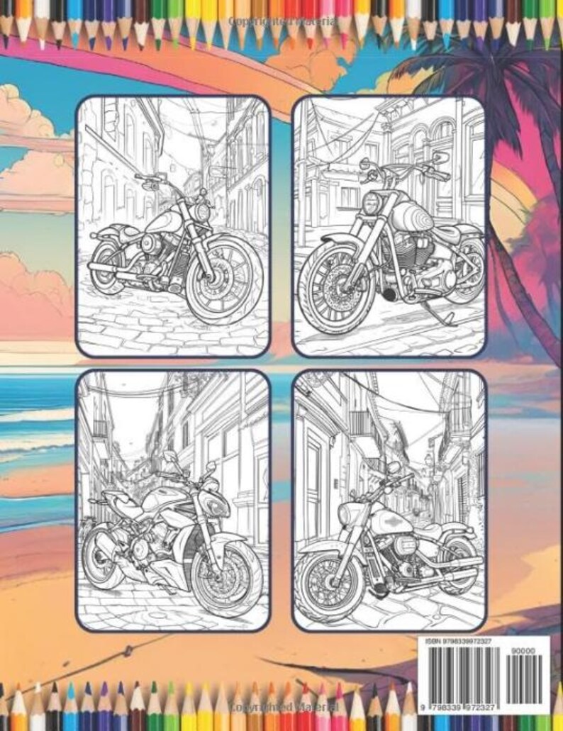 50 Pages Motorcycle Coloring Book Gift for Adults Men Women Kids ...