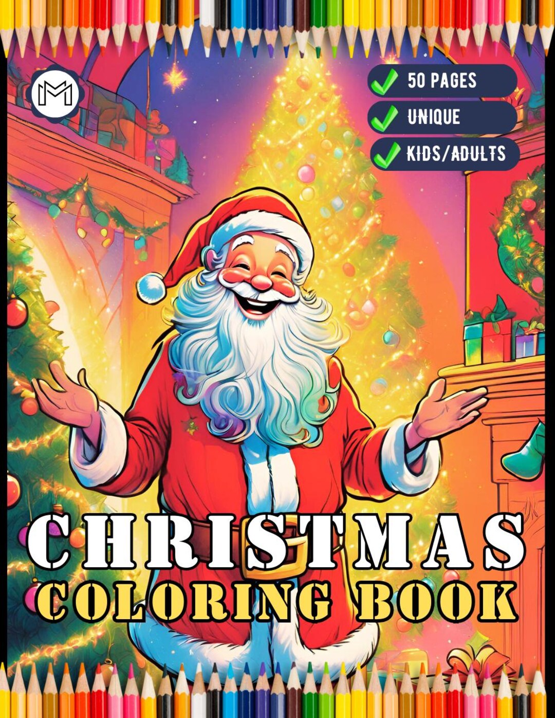 50 Pages Christmas Coloring Book Gift for Adults Men Women Kids Boys ...