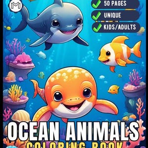 50 Pages Ocean Animals Cute Deep Sea Creatures Fish Coloring Book Gift for Adults Kids Boys Girls Teens Sea Life Fish Easy Coloring Pages