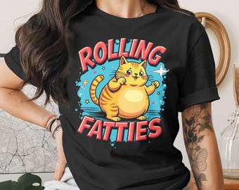 Rolling Fatties Cute Funny Fat Cat Design T-Shirt for Men Women Kids Sarcastic Cat Kitten Kitty Pet Owner T Shirt Birthday Gift