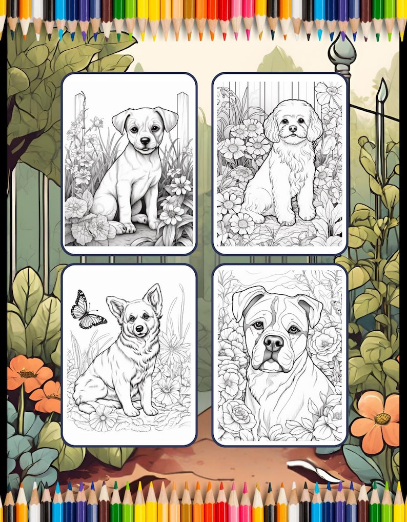 50 Pages Cute Dog Puppy Lover Coloring Book Gift for Adults Kids Boys ...