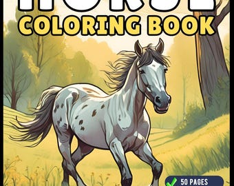 50 Pages Horse Coloring Book Gift for Adults Kids Men Women Kids Boys Girls Teens Cute Horse Animal Coloring Activity Sheets for Farmers