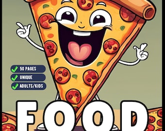50 Pages Bold and Easy Food Coloring Book Gift for Adults Kids Men Women Boys Girls Teens Fast Food Lover Foodie Food Fruit Coloring Sheets