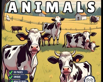 50 Pages Cute Farm Animals Coloring Book Gift for Adults Kids Men Women Boys Girls Children Country Farm Animals Cow Sheep Coloring Sheets